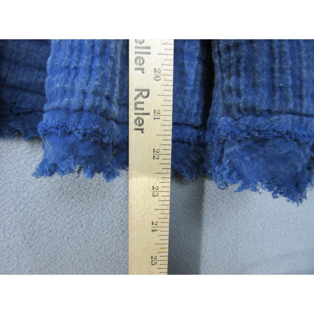 Free People Dress Womens XS Blue Peasant Mini Square Neck Puff Sleeve Frayed Hem